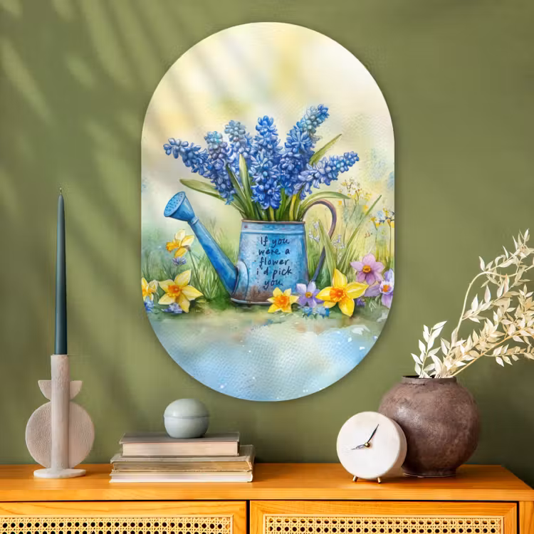 Muurovaal Glas – Lavendelbloemen - Quote - Gieter — 2