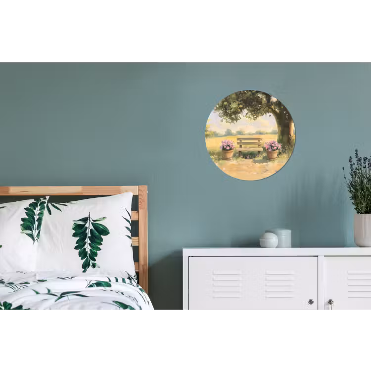 Wandcirkel - aluminium - Houten bankje - Bloempotten - Landschap — 4