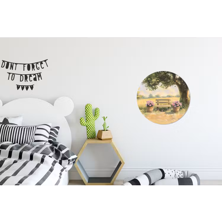 Wandcirkel - aluminium - Houten bankje - Bloempotten - Landschap — 5