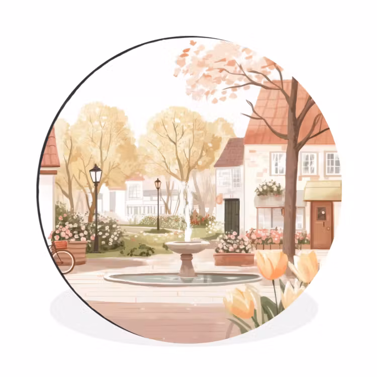 Wandcirkel - aluminium - Dorpsplein - Fontein - Tulpen — 1
