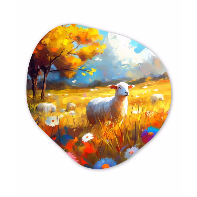 Organisch schilderij – Schaap - Weide - Bloemen — 1