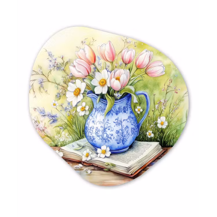 Organisch schilderij – Vaas - Delftsblauw - Madeliefjes — 1