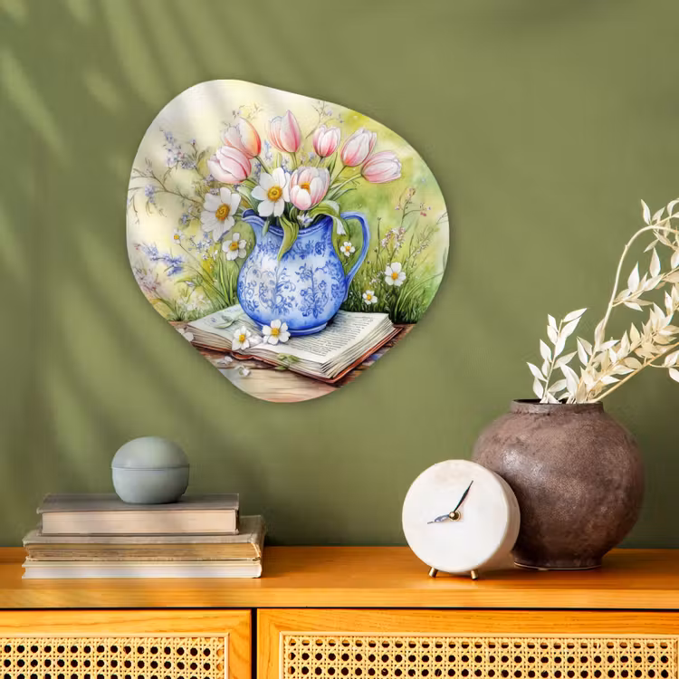Organisch schilderij – Vaas - Delftsblauw - Madeliefjes — 2