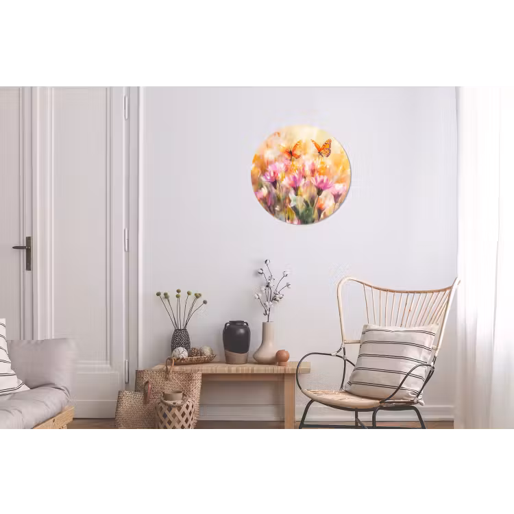 Wandcirkel - aluminium - Vlinders - Oranje - Bloemen — 2