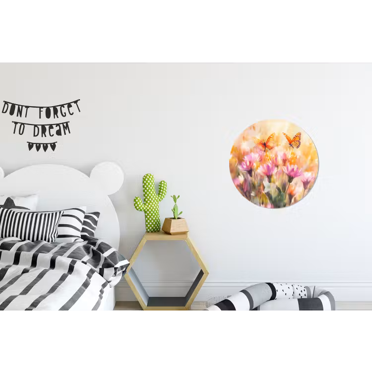 Wandcirkel - aluminium - Vlinders - Oranje - Bloemen — 5
