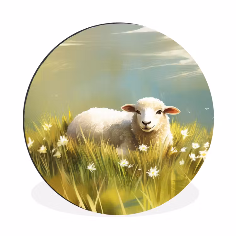 Wandcirkel - aluminium - Schaap - Weide - Groen — 1