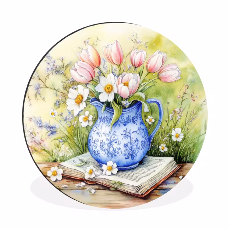 Wandcirkel - aluminium - Vaas - Delftsblauw - Madeliefjes — 1