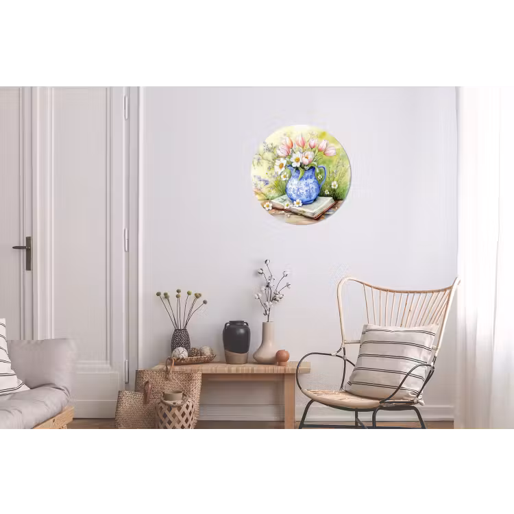 Wandcirkel - aluminium - Vaas - Delftsblauw - Madeliefjes — 2