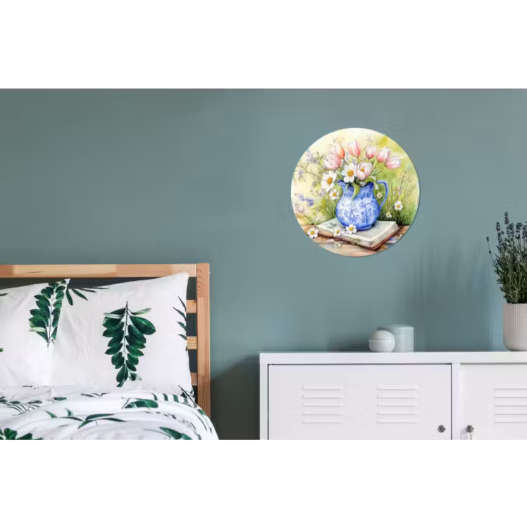 Wandcirkel - aluminium - Vaas - Delftsblauw - Madeliefjes — 4