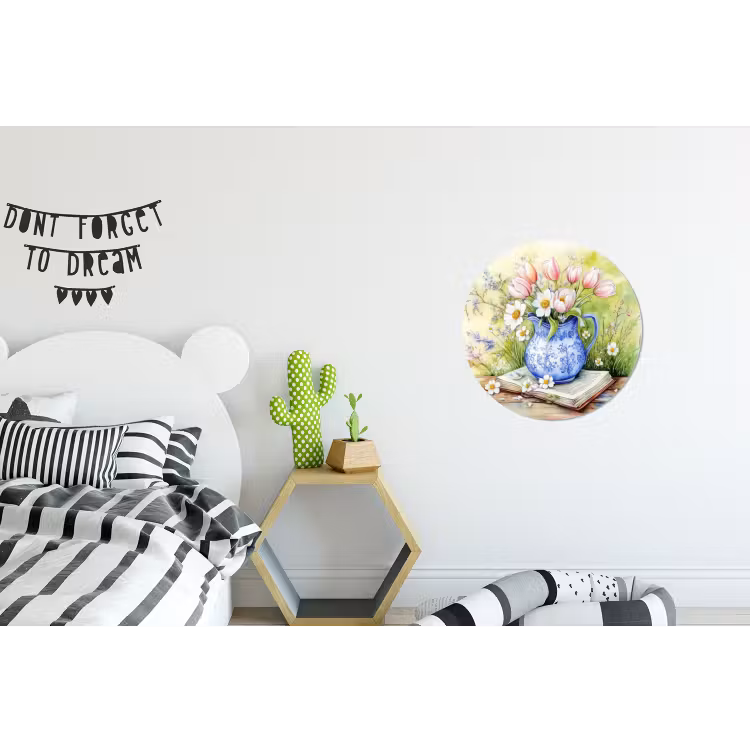 Wandcirkel - aluminium - Vaas - Delftsblauw - Madeliefjes — 5