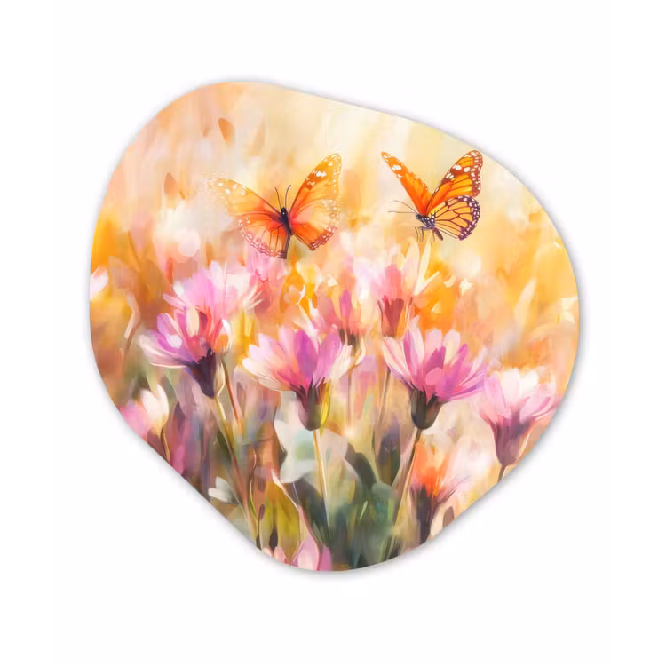 Organisch schilderij – Vlinders - Oranje - Bloemen — 1