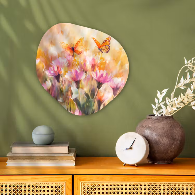 Organisch schilderij – Vlinders - Oranje - Bloemen — 2