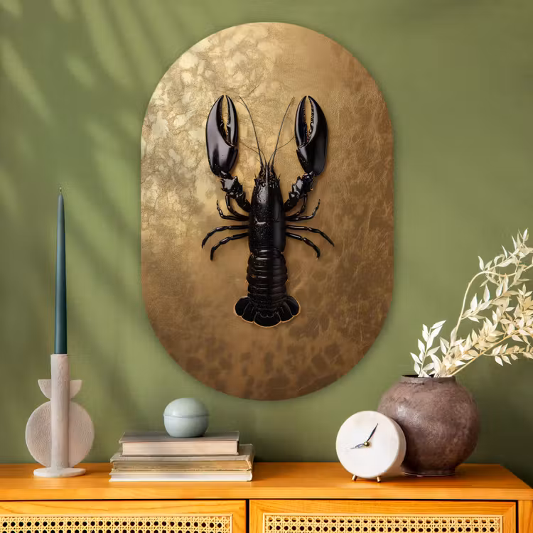 Muurovaal Glas – Kreeft - Zwart - Goud - Luxe — 2