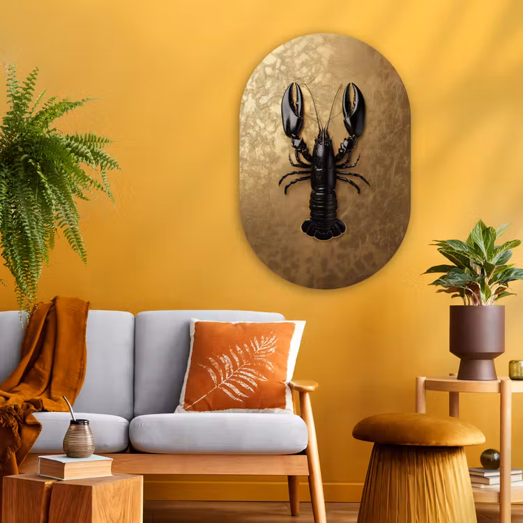 Muurovaal Glas – Kreeft - Zwart - Goud - Luxe — 3