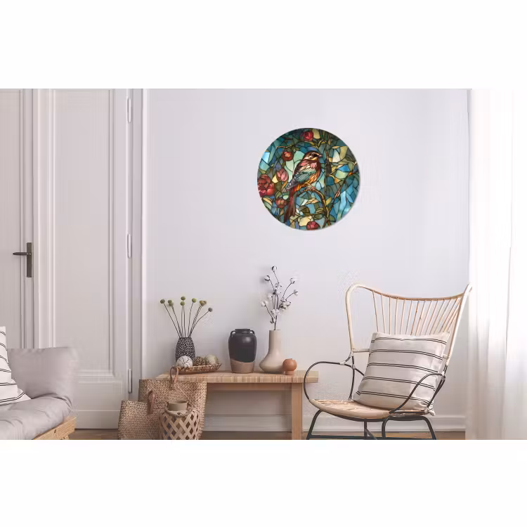 Wandcirkel - aluminium - Glas in Lood Vogel met Rozen — 2