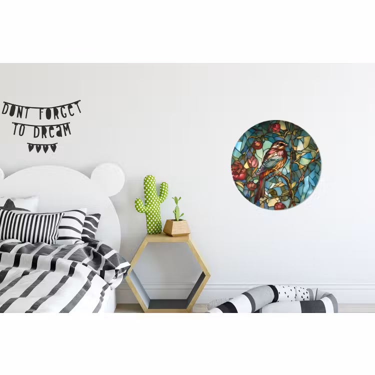 Wandcirkel - aluminium - Glas in Lood Vogel met Rozen — 5