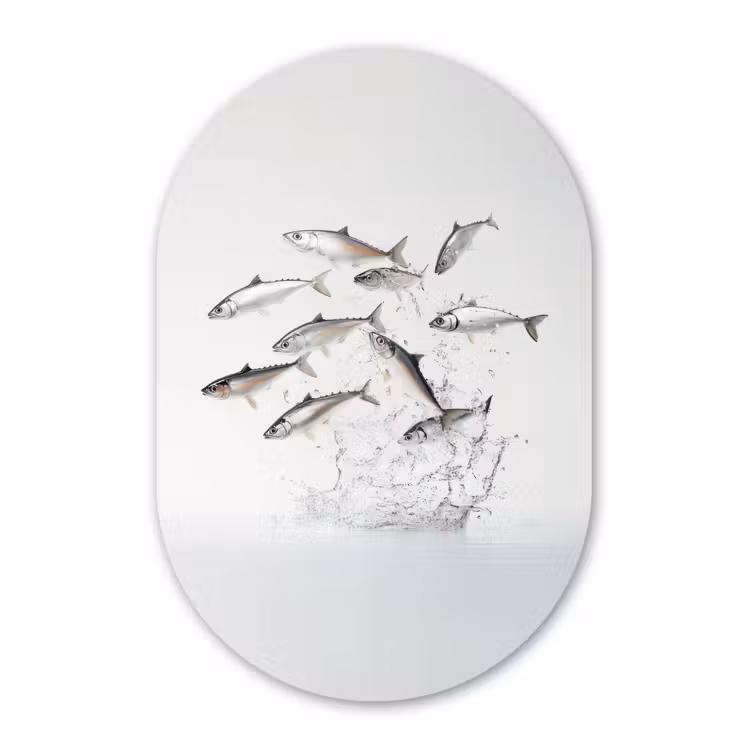 Muurovaal Glas – Vissen - Water - Wit — 1
