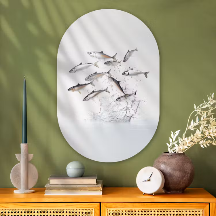 Muurovaal Glas – Vissen - Water - Wit — 2