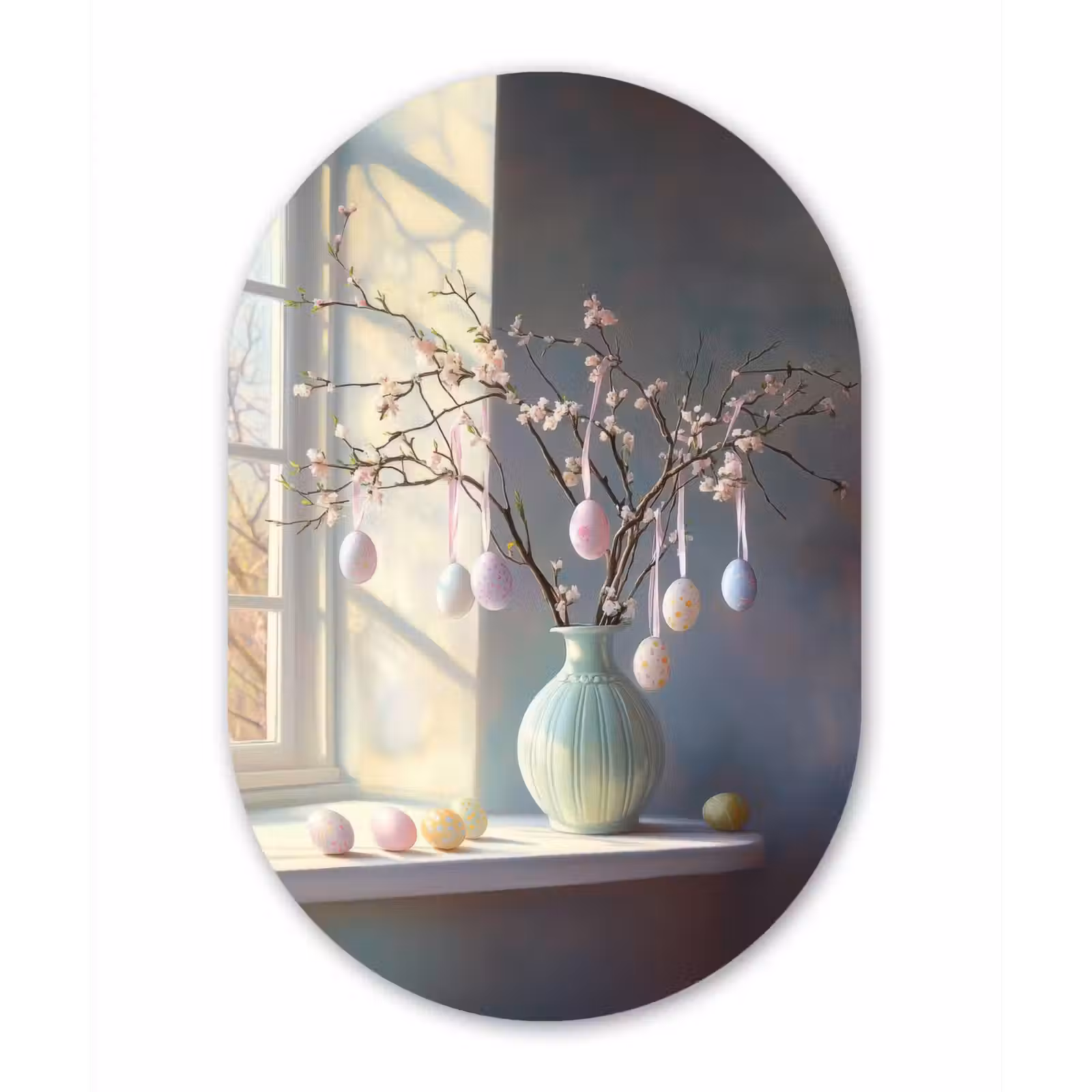 Muurovaal Glas – Stilleven - Vaas - Paastak — 1