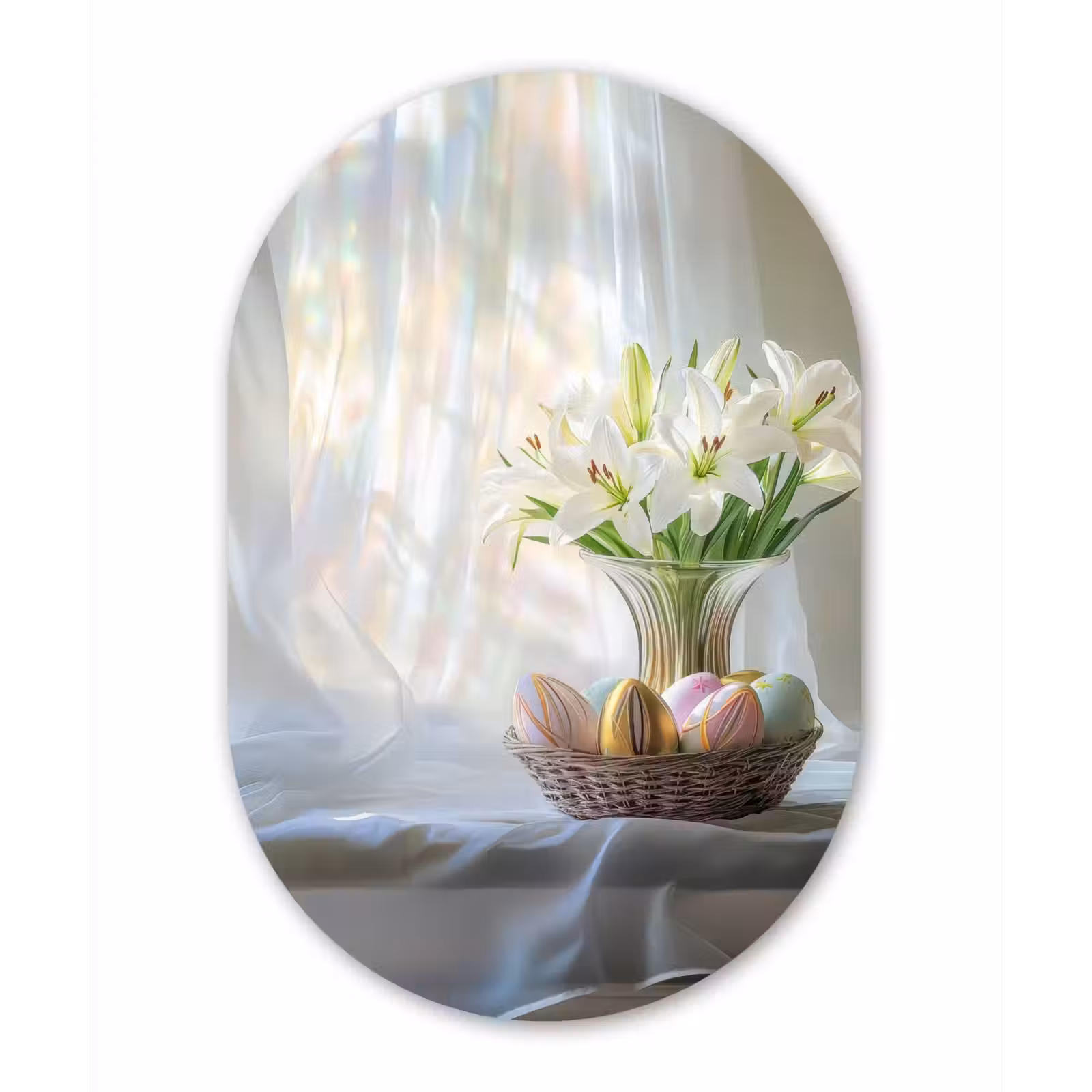 Muurovaal Glas – Vaas - Eieren - Bloemen — 1