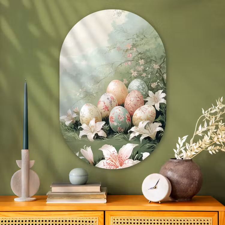 Muurovaal Glas – Paaseieren - Pasteltinten - Bloemen — 2