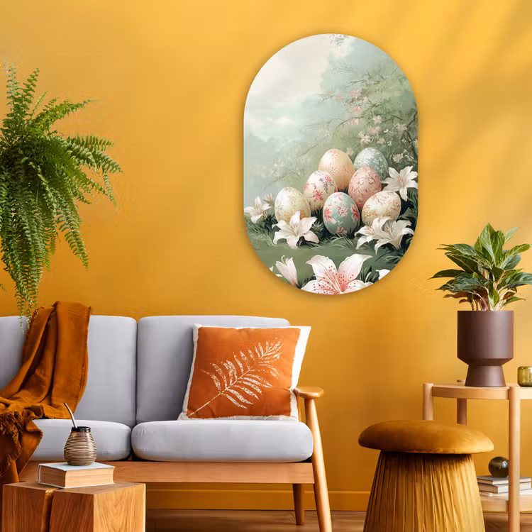 Muurovaal Glas – Paaseieren - Pasteltinten - Bloemen — 3