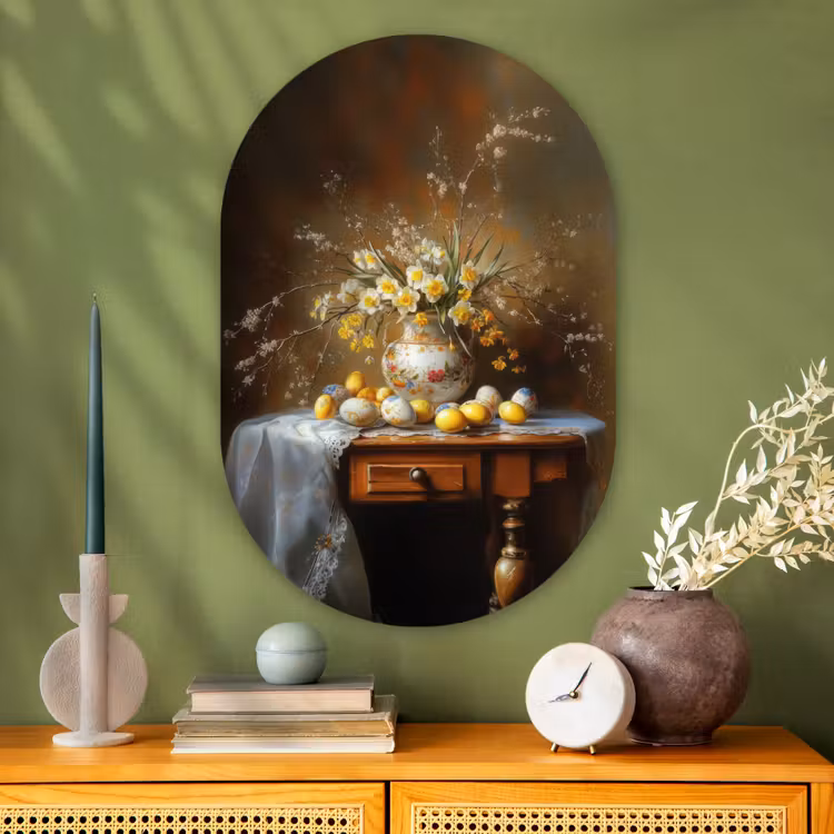 Muurovaal Glas – Paaseieren - Stilleven - Vaas — 2