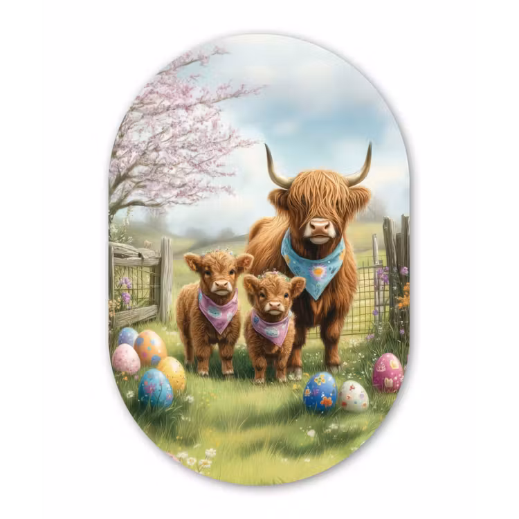 Muurovaal Glas – Schotsehooglanders - Paaseieren - Lente — 1