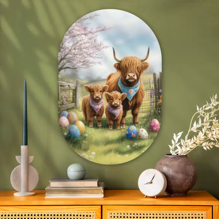Muurovaal Glas – Schotsehooglanders - Paaseieren - Lente — 2