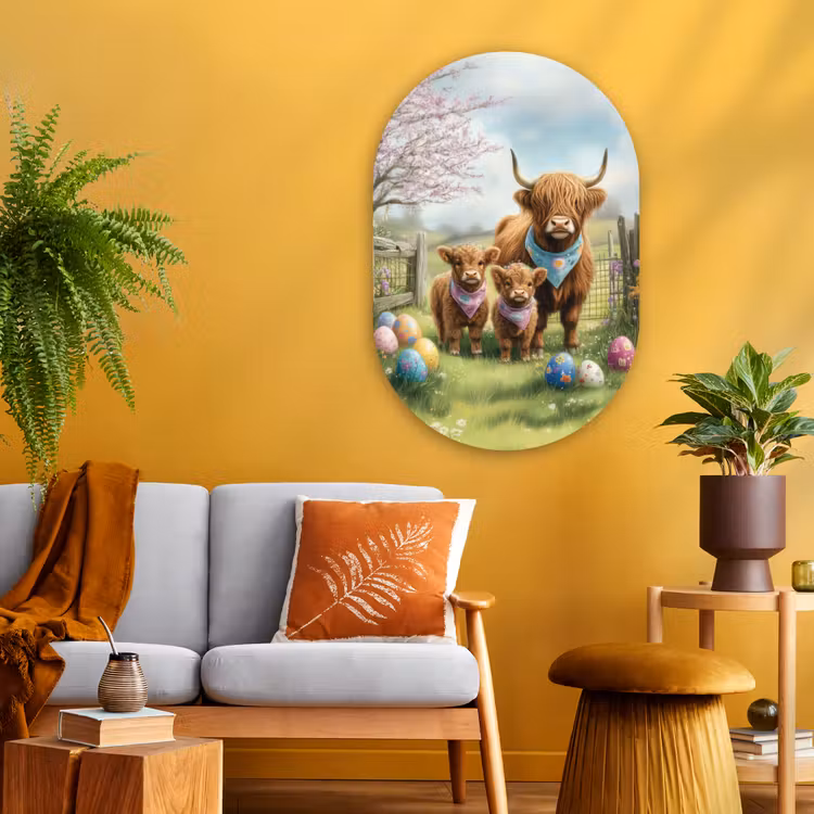 Muurovaal Glas – Schotsehooglanders - Paaseieren - Lente — 3