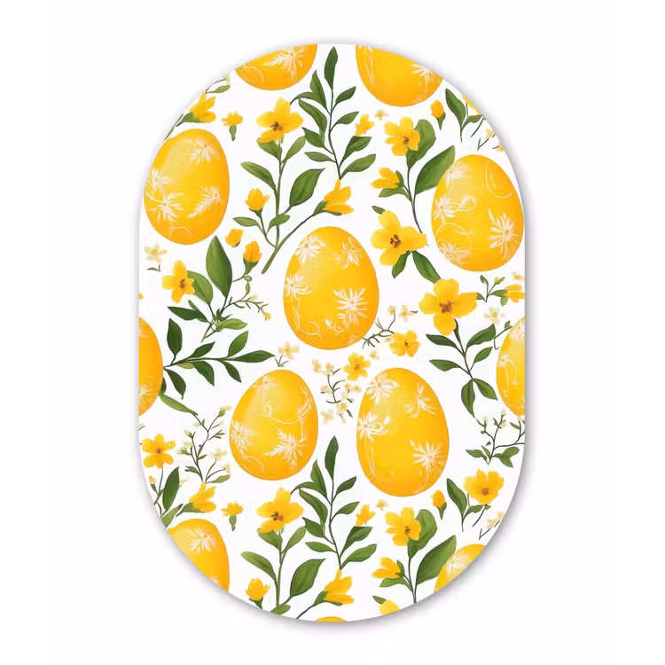 Muurovaal Glas – Bloemen - Paaseieren - Geel — 1