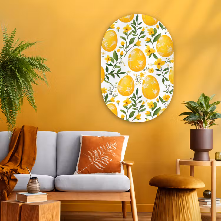Muurovaal Glas – Bloemen - Paaseieren - Geel — 3