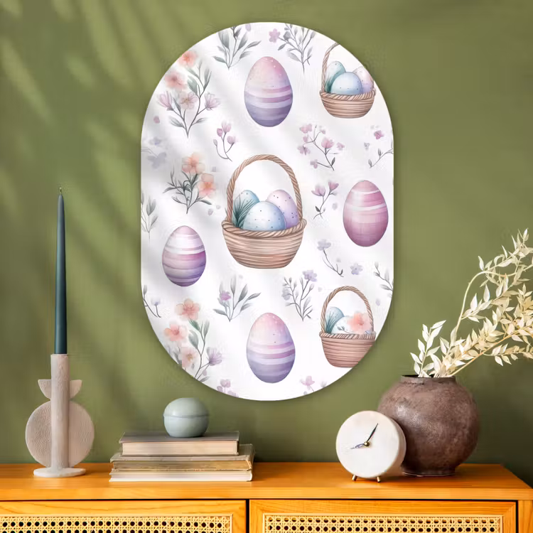 Muurovaal Glas – Bloemen - Paaseieren - Patroon — 2