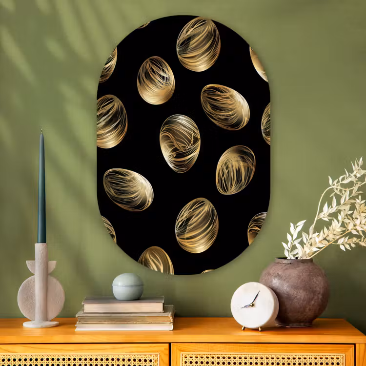 Muurovaal Glas – Eieren - Goud - Patroon — 2