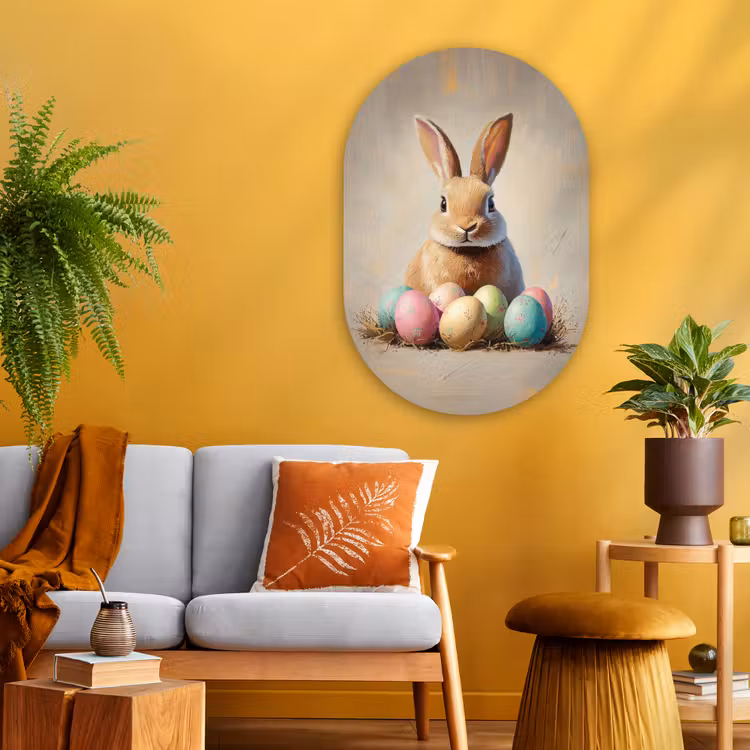 Muurovaal Glas – Paashaas - Pastel - Eieren — 3