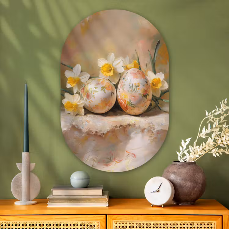 Muurovaal Glas – Bloemen - Eieren - Geschilderd — 2
