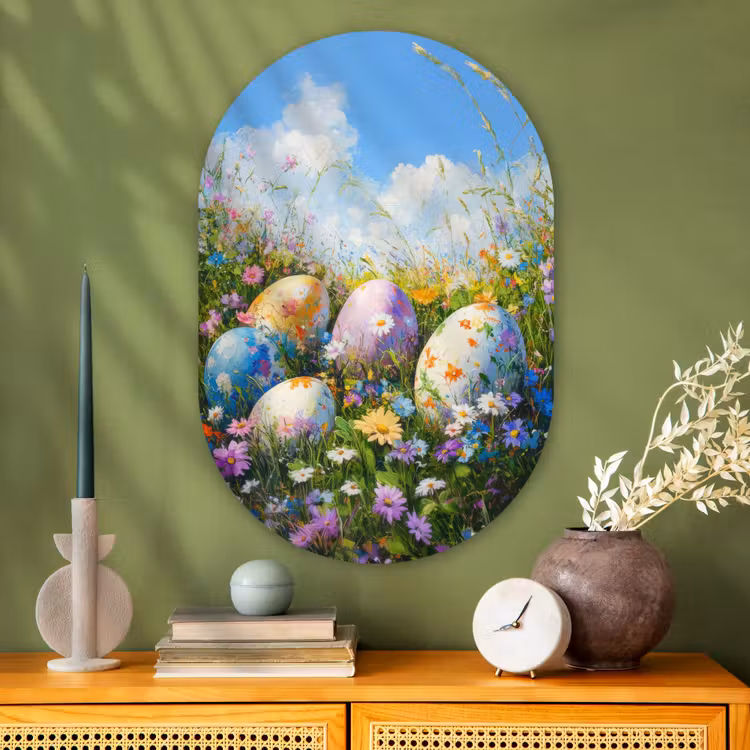 Muurovaal Glas – Grasveld - Eieren - Bloemen — 2