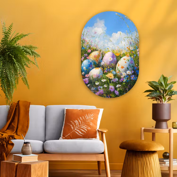 Muurovaal Glas – Grasveld - Eieren - Bloemen — 3