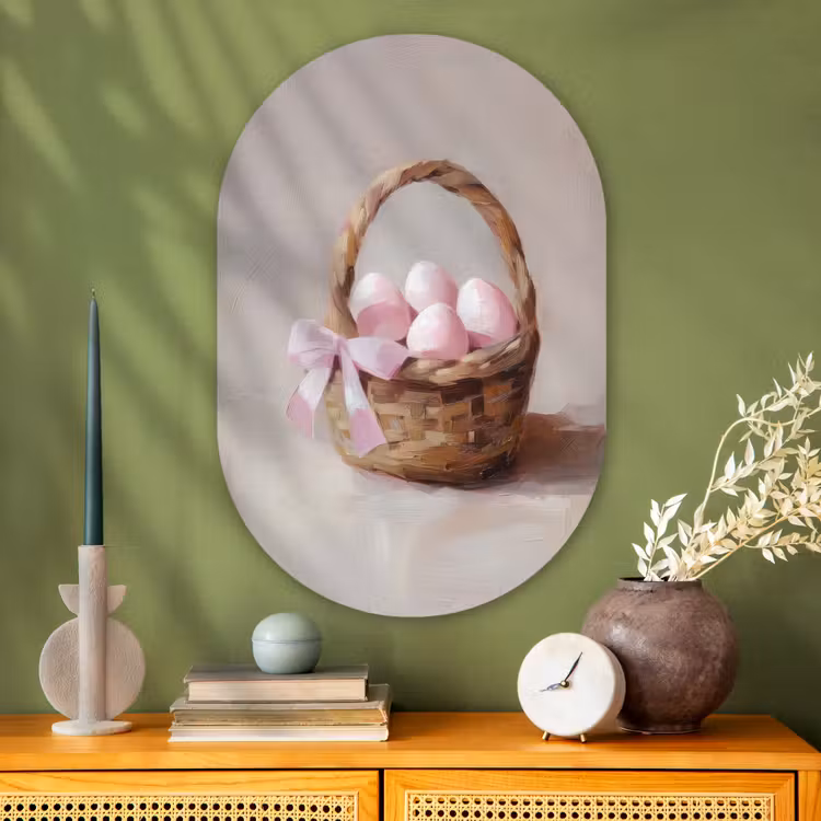 Muurovaal Glas – Mand - Eieren - Roze — 2