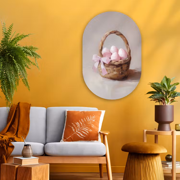 Muurovaal Glas – Mand - Eieren - Roze — 3