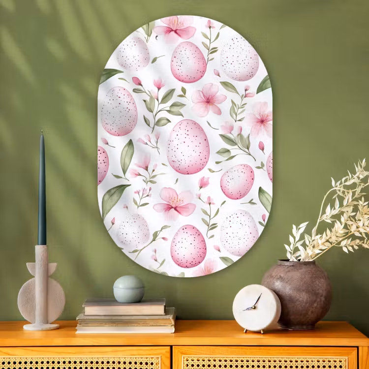 Muurovaal Glas – Patroon - Eieren - Roze - Pasen — 2