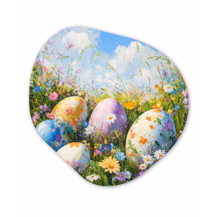 Organisch schilderij – Grasveld - Eieren - Bloemen — 1