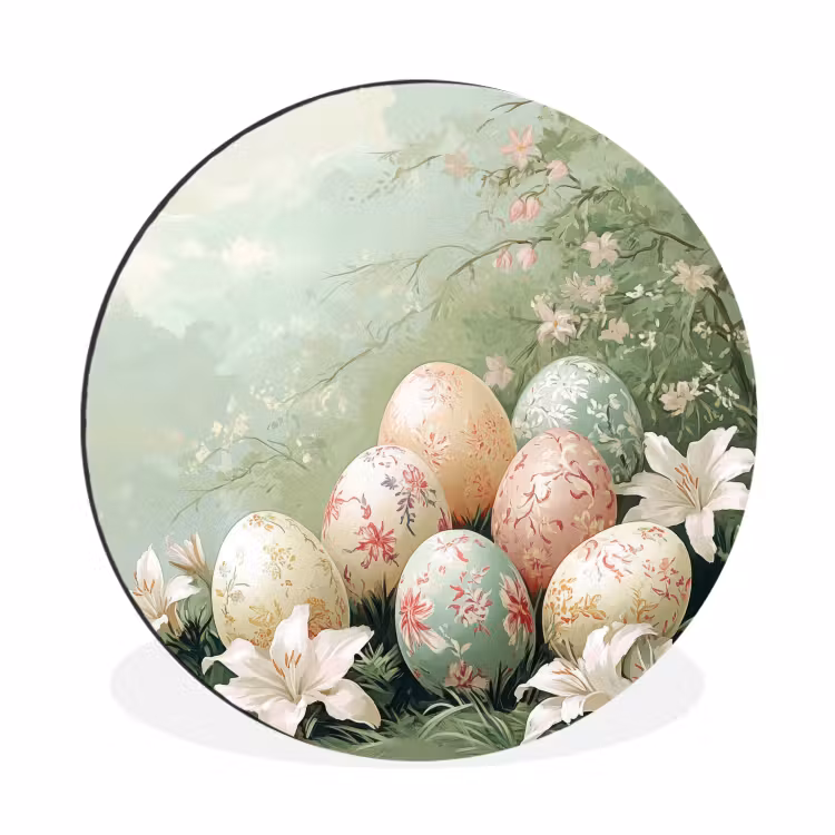 Wandcirkel - aluminium - Paaseieren - Pasteltinten - Bloemen — 1