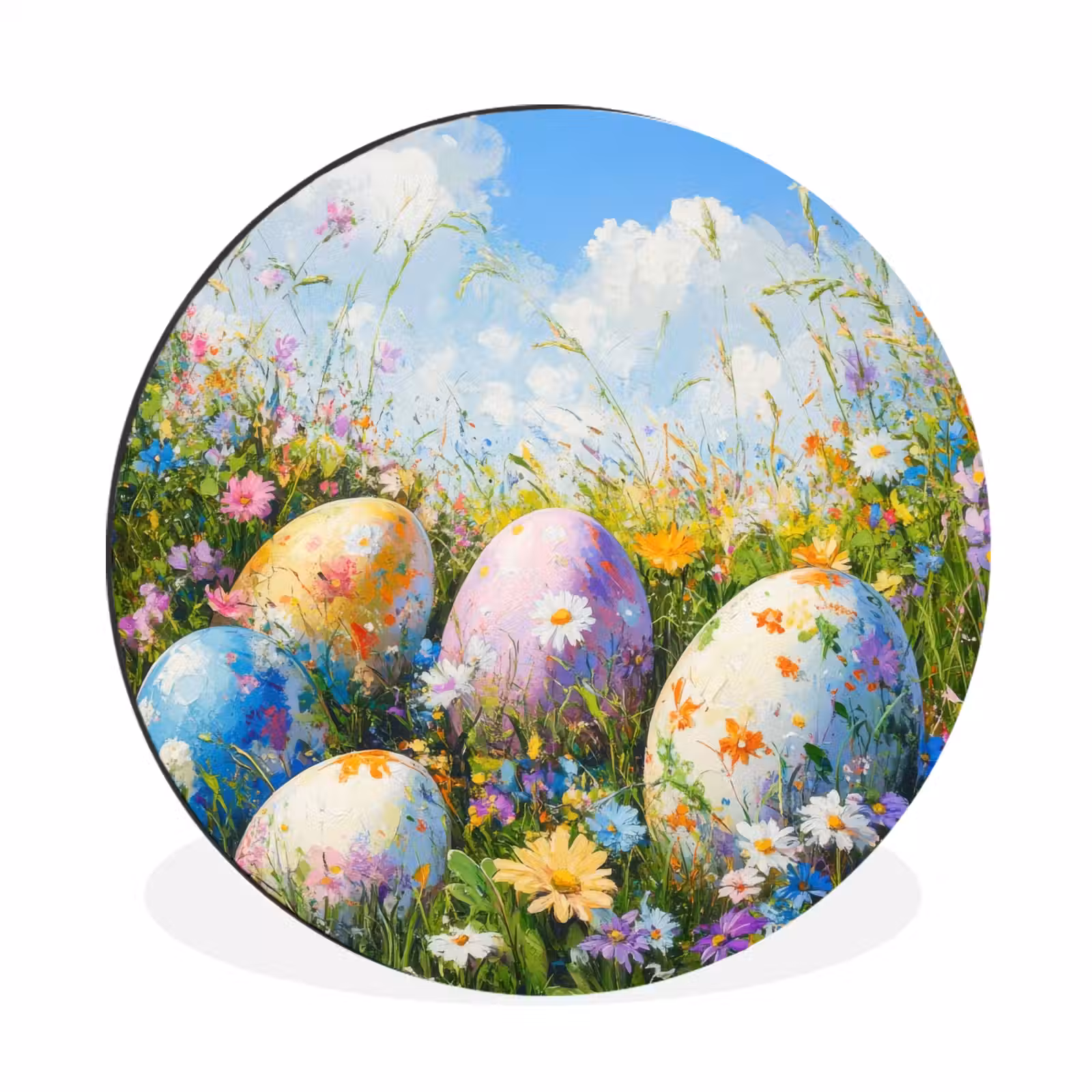 Wandcirkel - aluminium - Grasveld - Eieren - Bloemen — 1