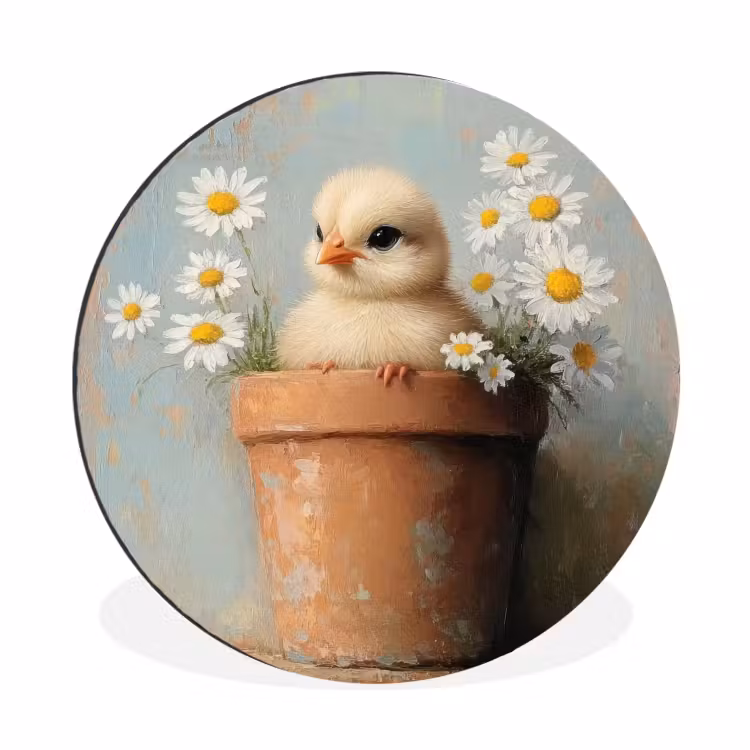 Wandcirkel - aluminium - Bloempot - Kuiken - Bloemetjes — 1
