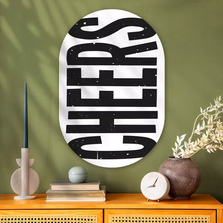 Muurovaal Glas – Retro - Cheers - Zwart - Decoratie — 2