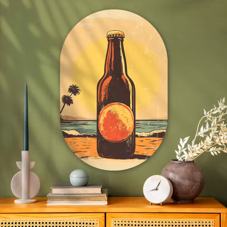 Wandoval Glas – Bierfles - Zonsondergang - Palmbomen - Zee — 2