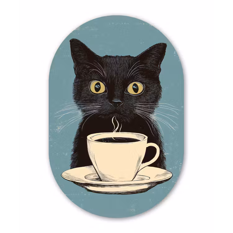 Wandoval Glas – Kat - Zwart - Koffie - Minimalistisch — 1