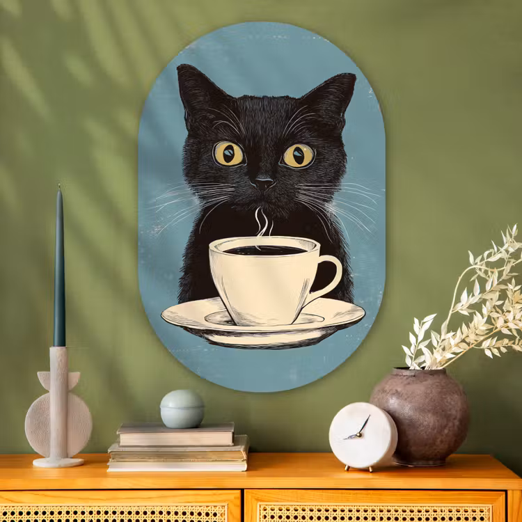 Wandoval Glas – Kat - Zwart - Koffie - Minimalistisch — 2