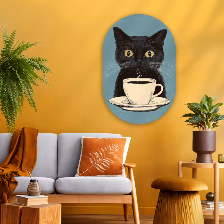 Wandoval Glas – Kat - Zwart - Koffie - Minimalistisch — 3